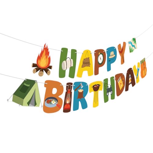 Hxezoc Camping Happy Birthday Banner Garland Outdoor Adventure Party Decor