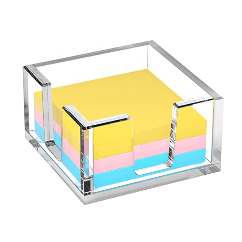 BOSSCASA Acrylic Sticky Note Holder for 3x3 Inch Pads, Clear Desk Organizer