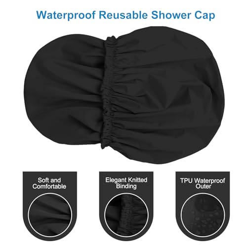 CHFONG Large Waterproof Shower Cap for Women - Double Layer Reusable Bath Cap