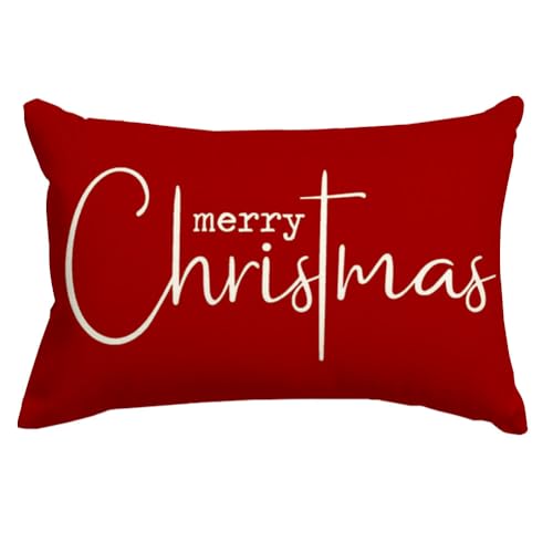 Merry Christmas Pillow Cover 12x20 - Red Outdoor Lumbar Cushion