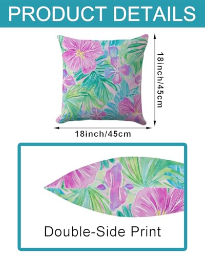 Pink Multi Tropical Pillow Cover 18x18 – Watercolor Hibiscus Floral