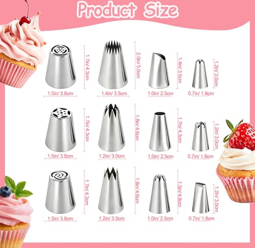 12PCS Stainless Steel Piping Tips Set for Cake Decorating