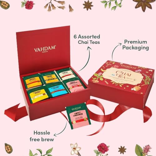 VAHDAM Chai Tea Variety Pack, 36 Eco-Friendly Pyramid Tea Bags - 6 Flavors