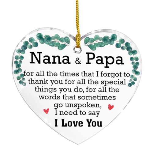 Nana and Papa Christmas Ornament - Acrylic Heart Keepsake Gift for Grandparents