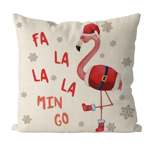 Christmas Flamingo Throw Pillow Cover 18x18, Red Snowflake Xmas Cushion Case