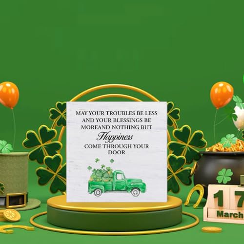 St. Patrick's Day Decorative Box Sign - 5x5 Wood Shamrock Decor