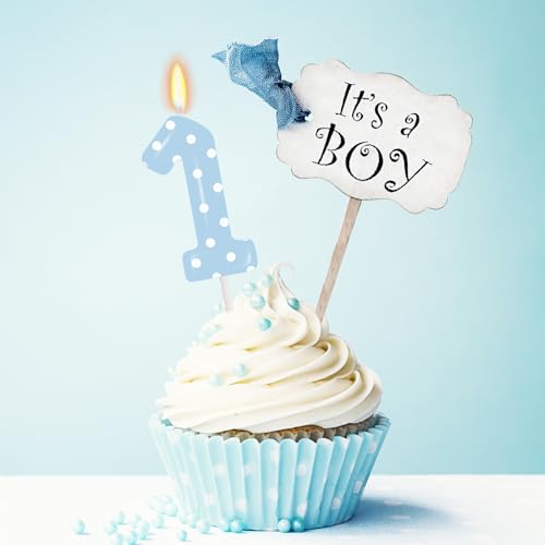 Blue Polka Dot Number 1 Birthday Candle - 1st Birthday Cake Decoration