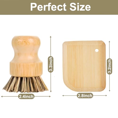 Bamboo Brush and Pot Scraper Set for Cast Iron Cookware