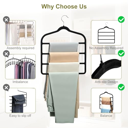 Aoyaiar 2-Pack Space Saving Pants Hangers, Non-Slip Velvet Multi-Tier Rack
