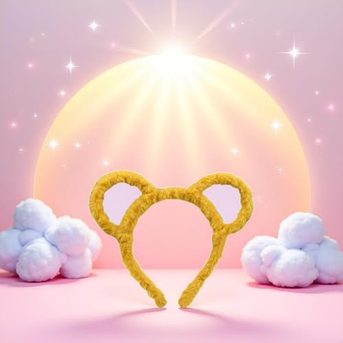 Yellow Plush Mouse Ear Headband Cute Animal Hair Hoop for Makeup