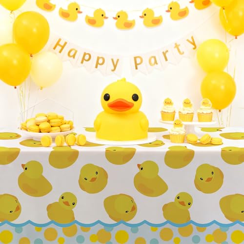 Rubber Duck Tablecloth Set - 3 Disposable Birthday Decorations