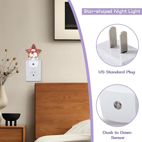 Snowman Bird Nightlight with Auto Sensor - Christmas Night Light for Bedroom, Nursery, Hallway, Gift - Snowman Bird Variation