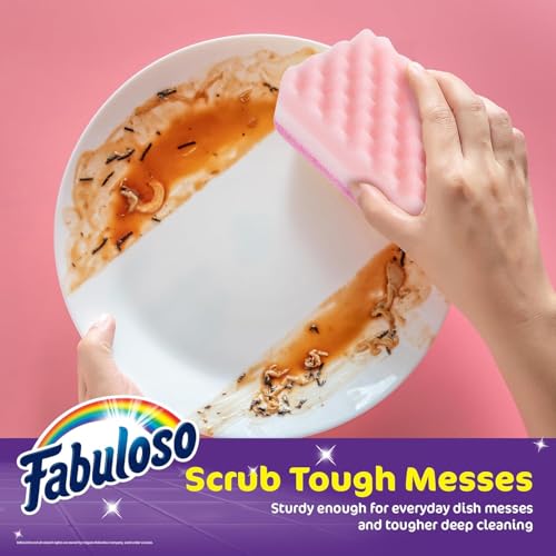 Fabuloso Rainbow Kitchen Dish Sponges - Scratch-Free, Dual-Side Cleaning, 4-Count Pack