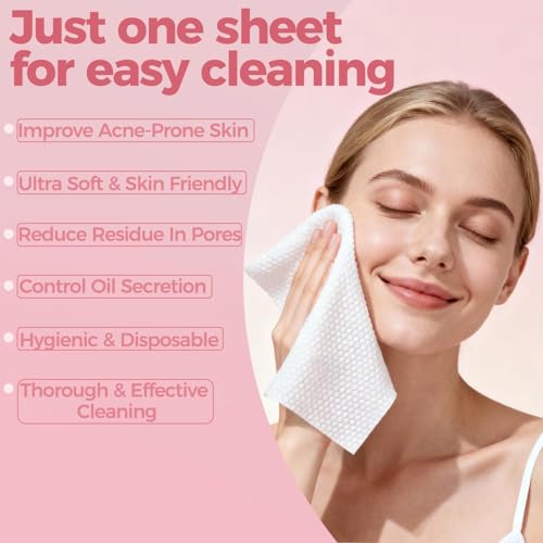 Feisou Disposable Face Towels - Soft & Thick 100% Viscose Facial Cleansing Wipes, 50 Count
