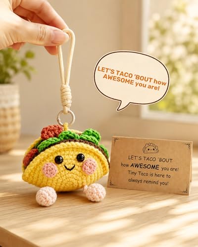 Inspirational Crochet Taco Plush Keychain - Positive Support Gift