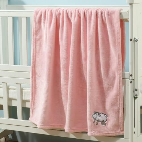 CREVENT 2-Piece Baby Blanket Set, 30x40 Flannel Fleece, Grey Cloud & Pink Sheep