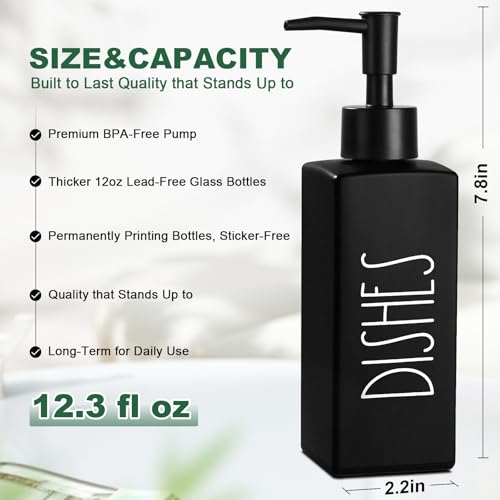 RACOBOT Matte Black Glass Dish Soap Dispenser - Farmhouse Style, 12.3 fl oz