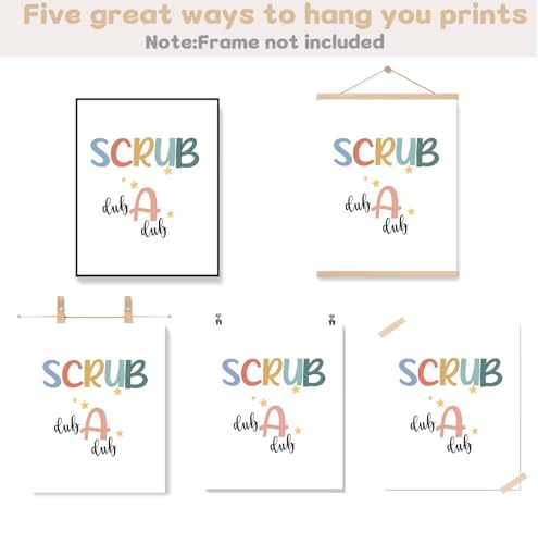 Kids Bathroom Wall Art Decor - 4-Pack 8x10 Funny Washroom Prints