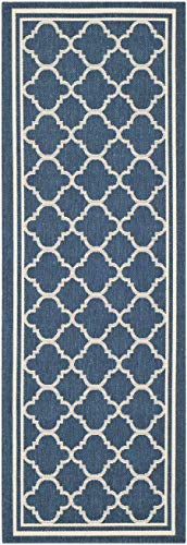 SAFAVIEH Courtyard Collection 2'3" x 6'7" Navy/Beige CY6918 Trellis Indoor-Outdoor Waterproof Easy-Cleaning Patio Backyard Mudroom Runner-Rug