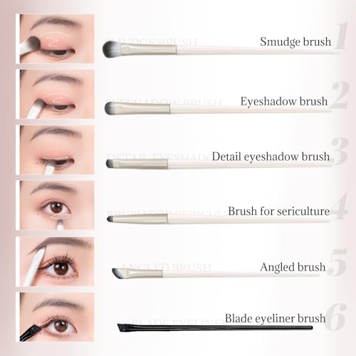 BOROLA 6-Piece Eye Makeup Brush Set with Travel Case - Synthetic Blending & Eyeliner Brushes