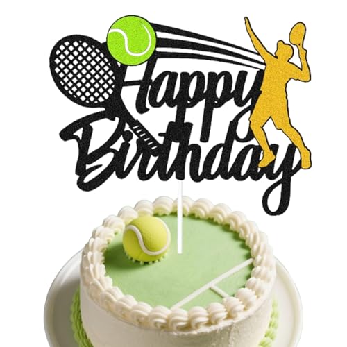 Tennis Birthday Cake Decoration - Black Racket Topper for Parties
