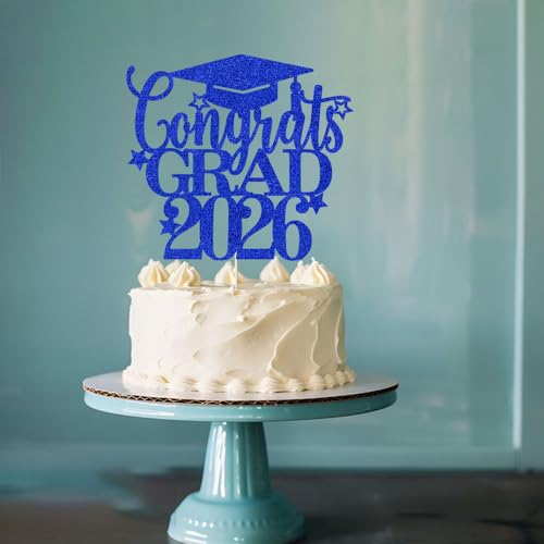 Congrats Grad 2026 Cake Topper | Glitter Graduation Decoration