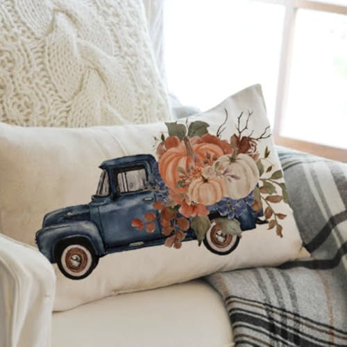 PANDICORN Navy Blue Fall Throw Pillow Cover 12x20 - Floral Pumpkin Design for Home Decor