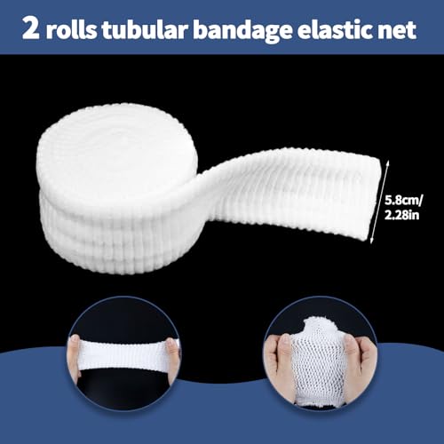 2 Rolls Tubular Bandage, 2.3 Inch Elastic Net Bandages, Wound Dressing Elastic Mesh Net, Tubular Gauze for Arm Wounds Without The Use of Adhesive Tape