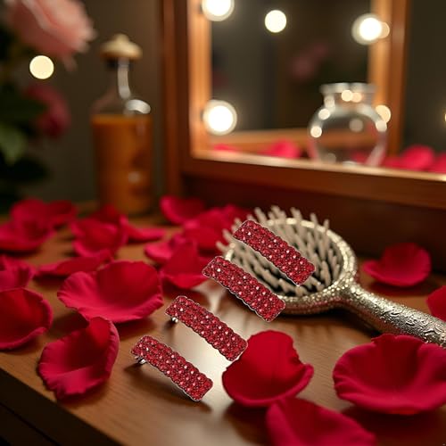 Red Rhinestone Snap Hair Clips 4-Piece Set Luxury Hair Barrettes