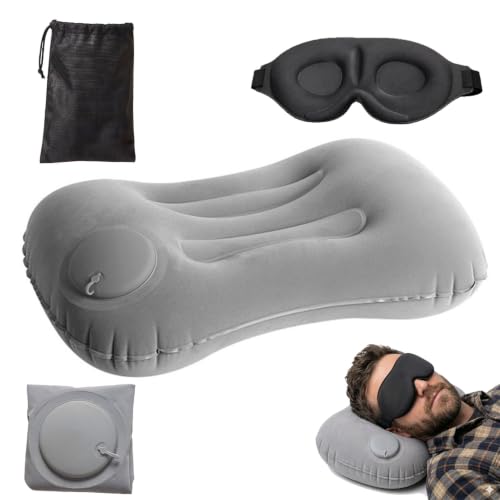 Inflatable Camping Pillow with Neck Support & Eye Mask - Portable Travel Comfort