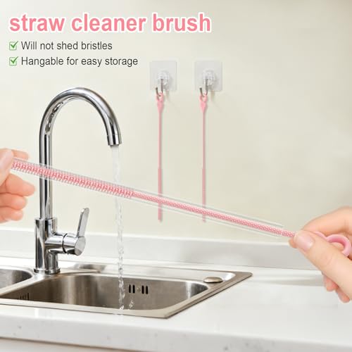 TenderBloom 4-Piece Silicone Straw Cleaner Brush Set - Extra-Long for Metal & Milkshake Straws