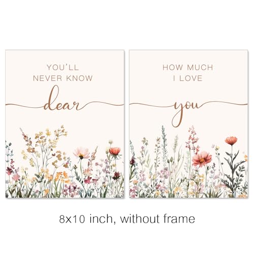 Love Quote Wall Art Set of 2 - Floral Prints for Bedroom & Nursery