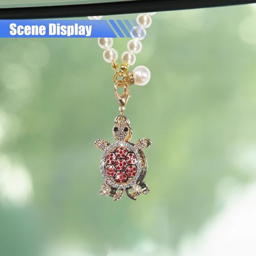 Bling Turtle Car Hanging Ornament Sparkling Rhinestone Rear View Mirror Charm Red