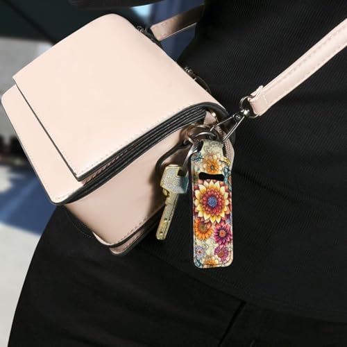 Boho Mandala Chapstick Holder Keychain Neoprene Lip Balm Pouch