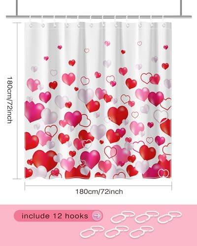 Lindameler Valentine's Day Shower Curtain Set - 72x72 Inch Romantic Heart Design
