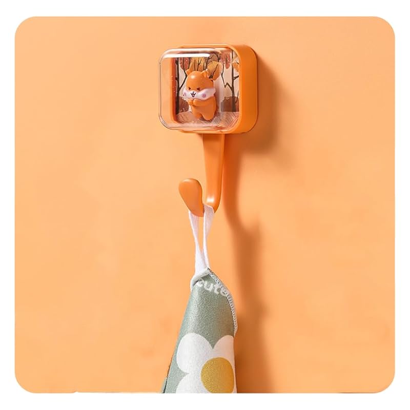 Bounce Squirrel Adhesive Wall Hooks - Cute Support for Keys & Towels, Waterproof & Easy Install