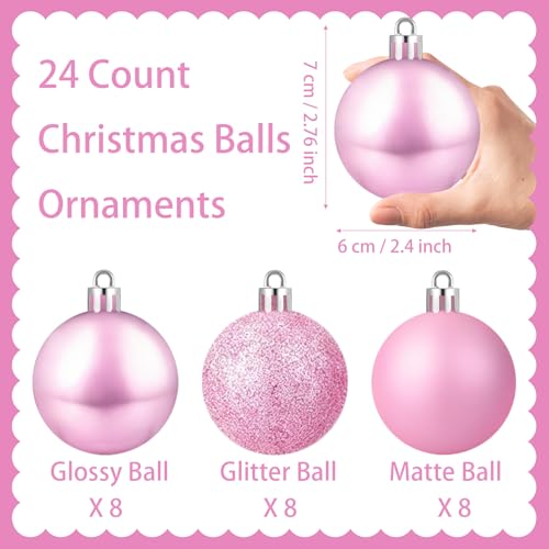 Pink Christmas Ornaments Balls - 24 Count 2.4 Inch Shatterproof Holiday Decor