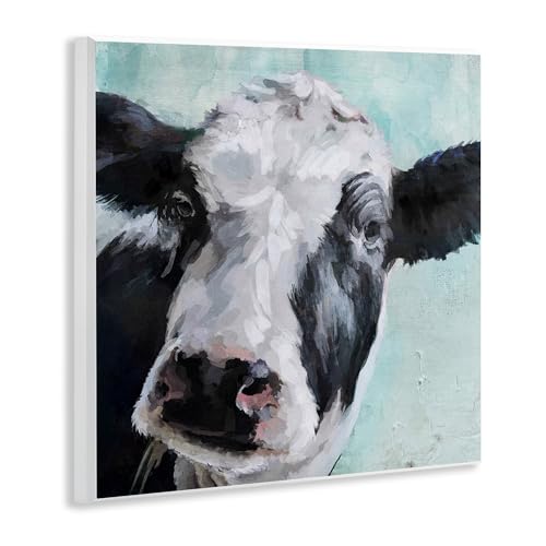 The Stupell Home D?cor Collection Gentle Farm Cow Painting on Blue Wall Plaque Art, 12 x 0.5 x 12, Multi-Color, Living Room