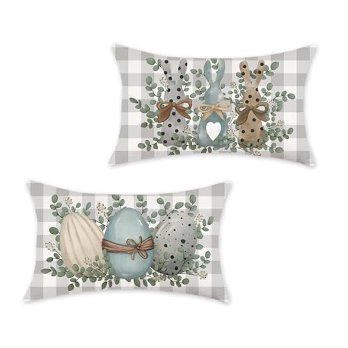Easter Pillow Covers 12x20 (Set of 2) with Bunny & Eucalyptus Design