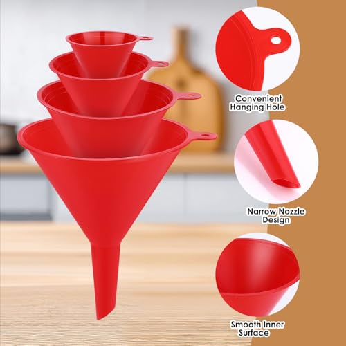 4-Piece Plastic Kitchen Funnel Set with Cleaning Brush - Food Grade Durable Funnels for Cooking & Lab Use