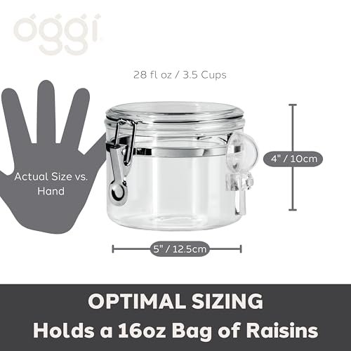 Oggi Airtight Canister 28oz - Clear Food Storage Container with Clamp Lid & Spoon