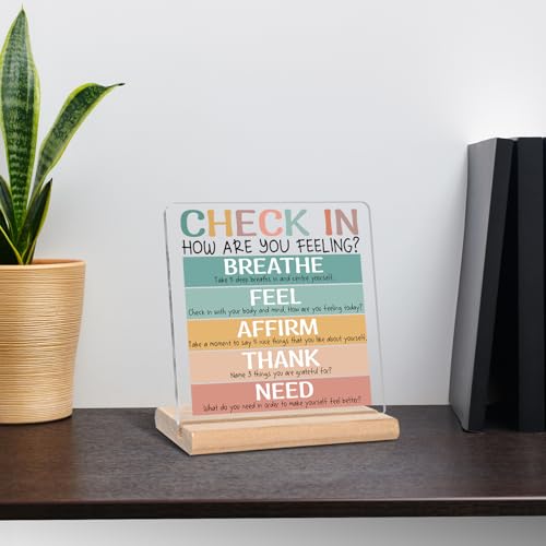 Check In How Are You Feeling Acrylic Plaque - Mental Health Gift for Therapists & Counselors