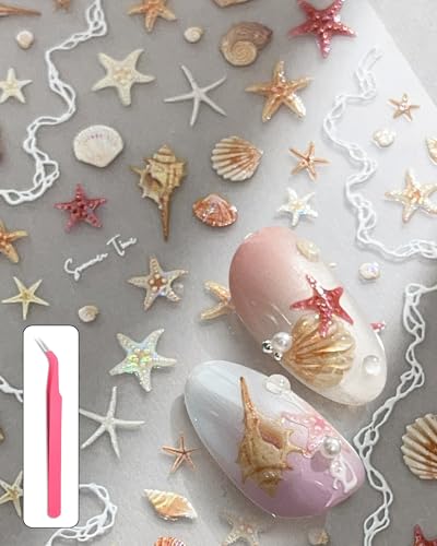 lulir 3D Embossed Nail Stickers Orange Shell Cartoon Art Decals