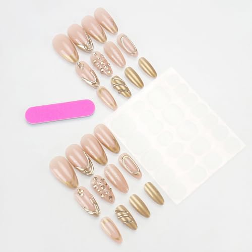 Gold French Tip Press on Nails Medium Almond Acrylic False Nails