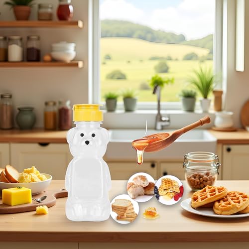 8 oz Plastic Bear Honey Bottle Squeeze Dispenser with Flip-Top Lid