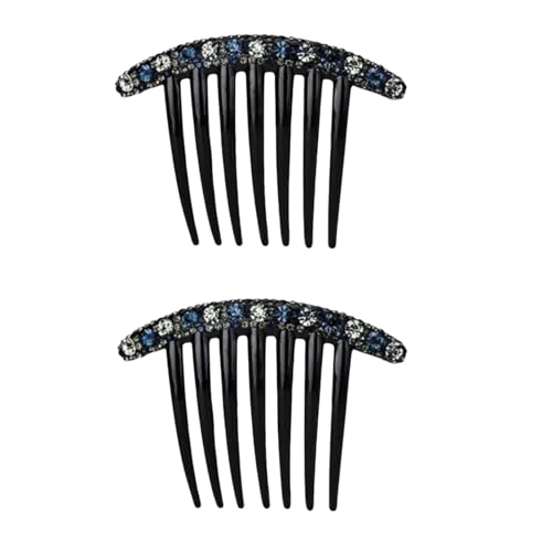 Blue Rhinestone Hair Combs 2-Piece Set Korean Style Seven-Tooth Hair Accessories