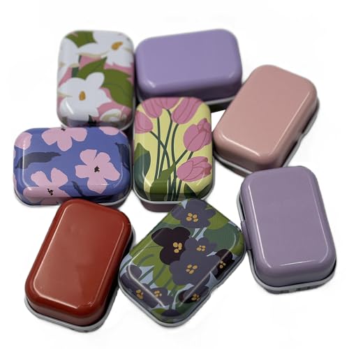 8Pcs Mini Flower Tin Trinket Boxes with Hinged Lids - Floral Storage Tins