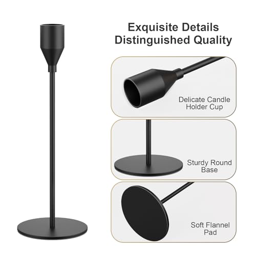 Black Taper Candle Holders Set of 54 - 8.7, 10.7 & 12.7 Inch Bulk Decor