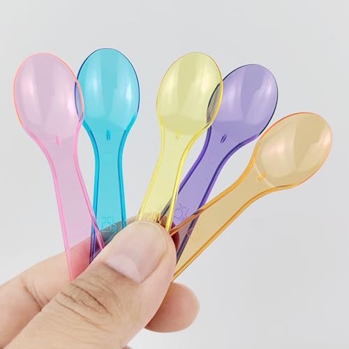 100 Pcs Mini Plastic Tasting Spoons Multicolor Dessert Ice Cream Spoons