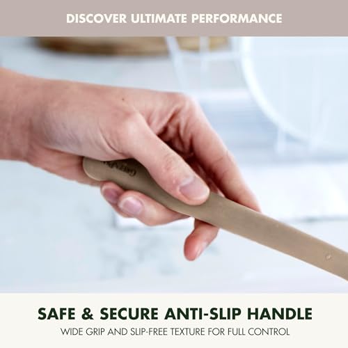 GreenPan Silicone Whisk, Mixing Blending Beating Stirring Cooking Kitchen Utensil, Flexible Rubber Nonstick Cookware, Rigid Steel Core, Heat-Resistant, Anti-Slip Handle BPA-Free Dishwasher Safe, Taupe